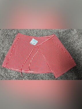 Red Gingham Tie-Side Mini Skirt Cover-Up
